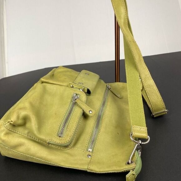 Fossil  green leather Crossbody bag with strap Zipper Pockets inner poccket - Picture 14 of 15